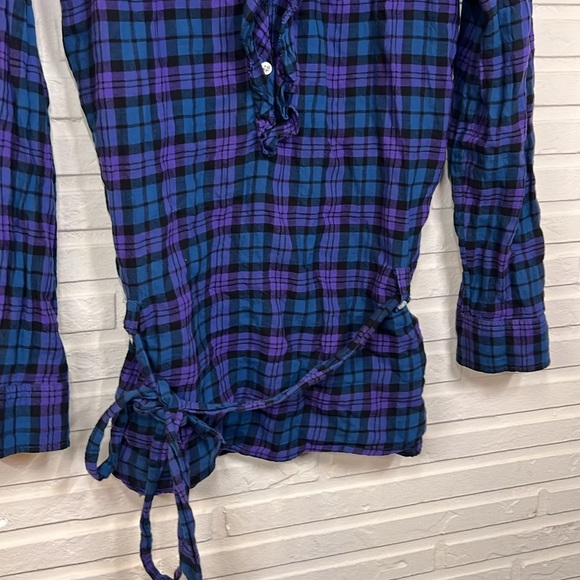American Eagle Blue And Purple Plaid Long Sleeve Ruffle Shirt, Women’s Size 10 - Picture 4 of 8